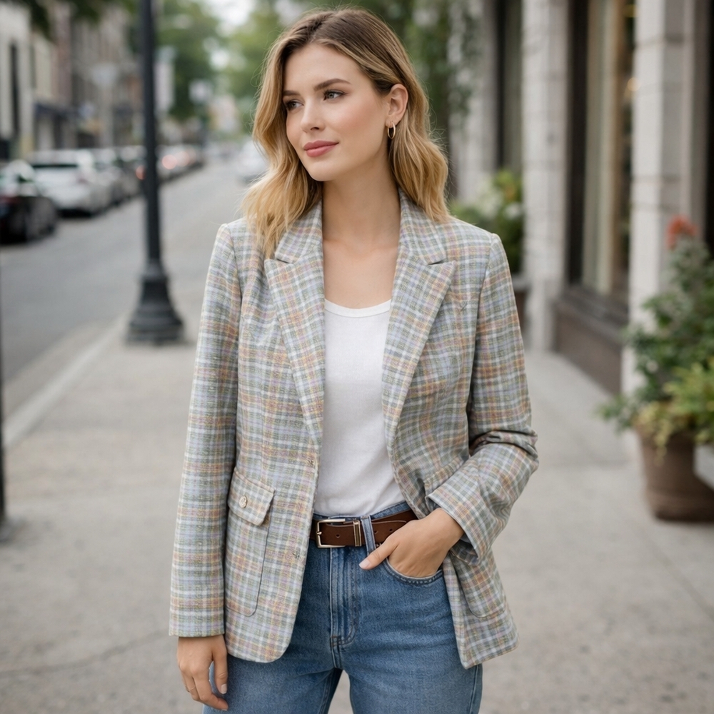 Autres Filles Plaid Blazer Jacket Classic Tailored Lined Pre-Owned